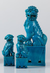 Tres leones de Fo de porcelana esmaltada en azul turquesa,