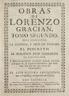 "LORENZO" BALTASAR GRACIÁN, "Obras de Lorenzo Gracian" Tomo