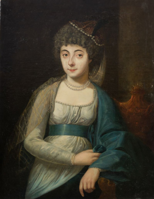 ESCUELA FRANCESA, "Retrato de dama", Óleo sobre lienzo.