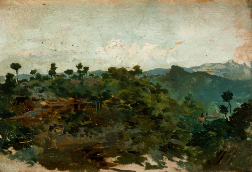 MANUEL  BENEDITO VIVES, "Paisaje", Óleo sobre tabla