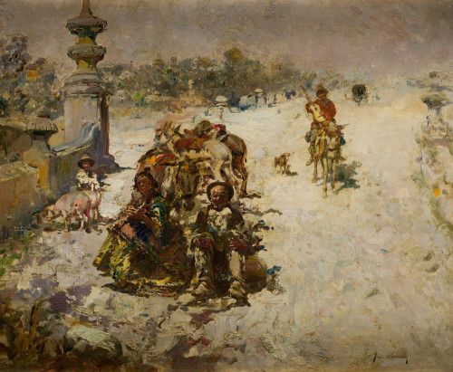 JOSÉ  NAVARRO LLORENS, "Familia gitana en Valencia", Óleo s