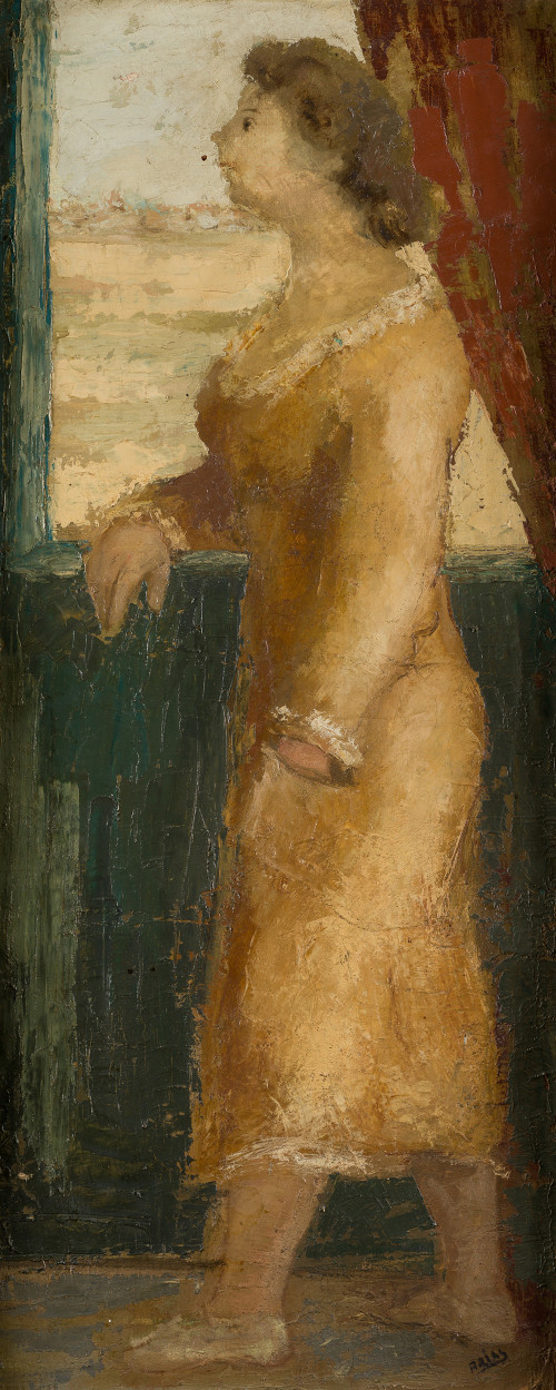 FRANCISCO ARIAS, "Mujer en la ventana", Óleo sobre lienzo