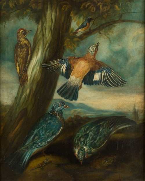 ANÓNIMO S.XIX/S.XX, "Concierto de aves", Óleo sobre lienzo