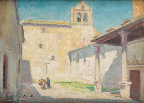 JEAN ARNAVIELLE, "Paisaje con iglesia", Óleo sobre lienzo