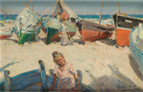 JULIO PERIS BRELL, "Playa de Valencia" 1918, Óleo sobre lie