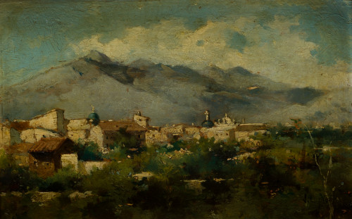 JOSÉ LUPIÁÑEZ Y CARRASCO, "Paisaje", Óleo sobre tabla