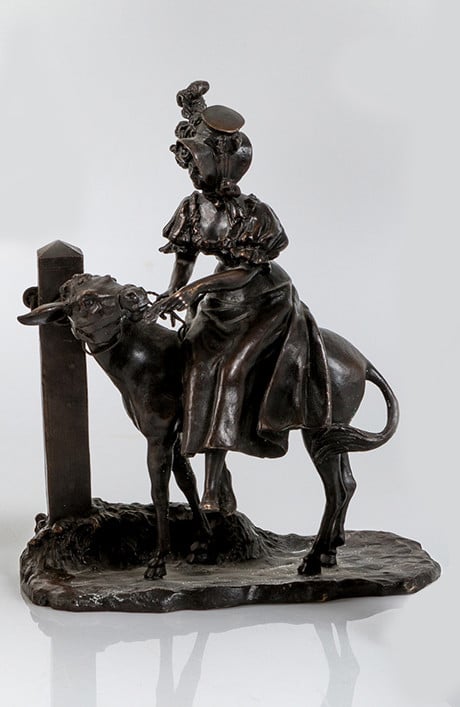 Mujer con burro escultura en bronce