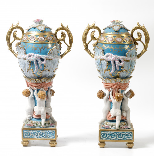 Pareja jarrones turquesa porcelana