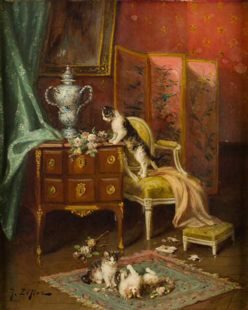 Jules Leroy "Interior con gatos"