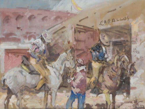 ÁNGEL GONZÁLEZ MARCOS, "Picadores", Gouache sobre papel