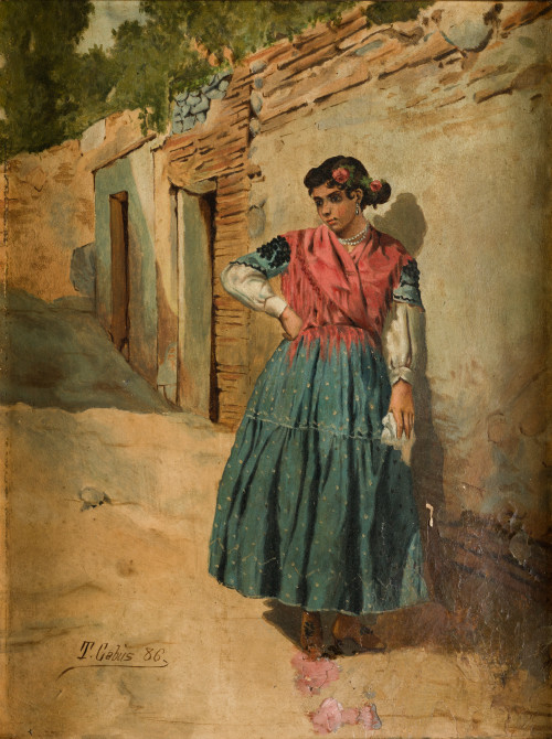 ESCUELA ESPAÑOLA S. XIX, "La gitana", 1886, Óleo sobre cobre