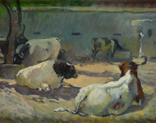  ESCUELA ESPAÑOLA S.XX, "Toros", Óleo sobre lienzo