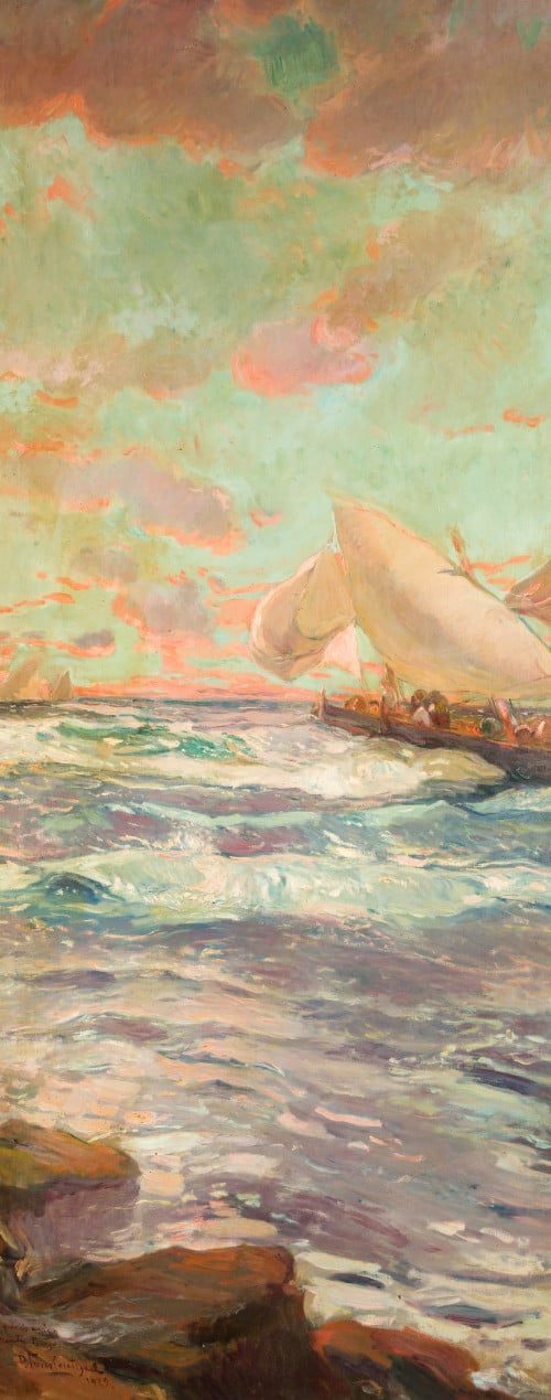 PEDRO FERRER CALATAYUD , "Barco en la mar al atardecer", 19