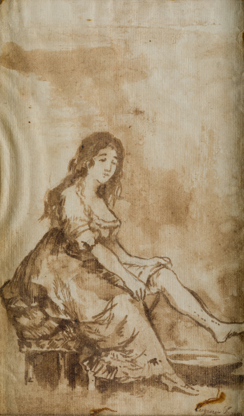 EUGENIO LUCAS VELÁZQUEZ, "Una prostituta", Aguada sepia sob