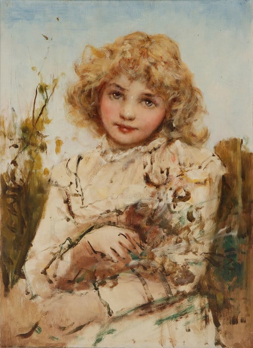  ESCUELA ESPAÑOLA S.XX, "Niña en un jardín", Óleo sobre car