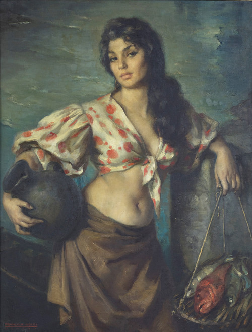 FRANCISCO RIBERA GOMEZ, "La gitana del puerto", 1964, Óleo