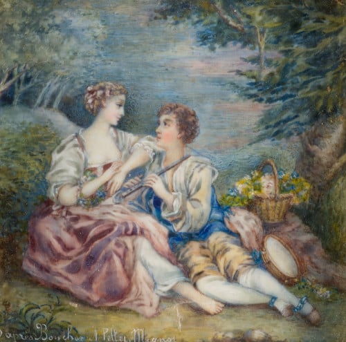 ESCUELA FRANCESA S.XIX, "Pareja de enamorados en el bosque"