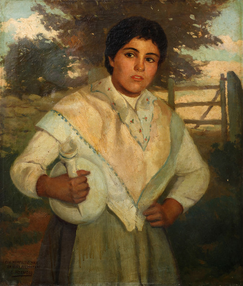 EUGENIO HERMOSO, "Niña del cántaro", Óleo sobre lienzo.