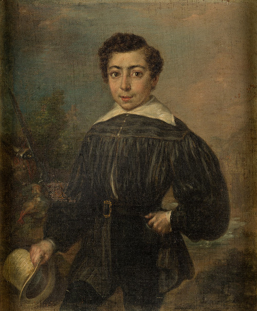 ESCUELA ESPAÑOLA S. XIX, "Retrato de joven con sombrero", Ó