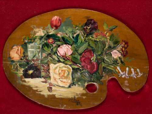 FERNANDO VISCAI ALBERT, "Paleta de pintor con flores", 1896