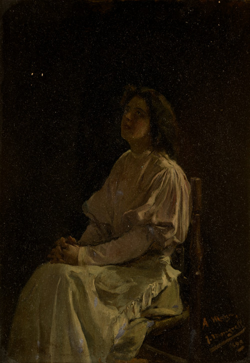 JOSÉ MONGRELL TORRENT, "Dama con vestido blanco", 1898, Óle