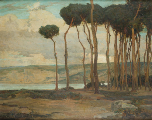 EDMOND LESELLIER, "Paisaje de campo", Óleo sobre lienzo.