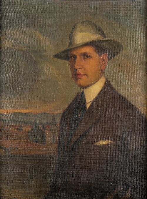 JAIME  PIZÁ ROIG, "Retrato de caballero con sombrero" 1924,