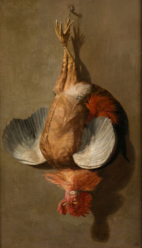 SALVADOR PLA Y BO, "Liebre" / "Gallo", Pareja de óleos sobr