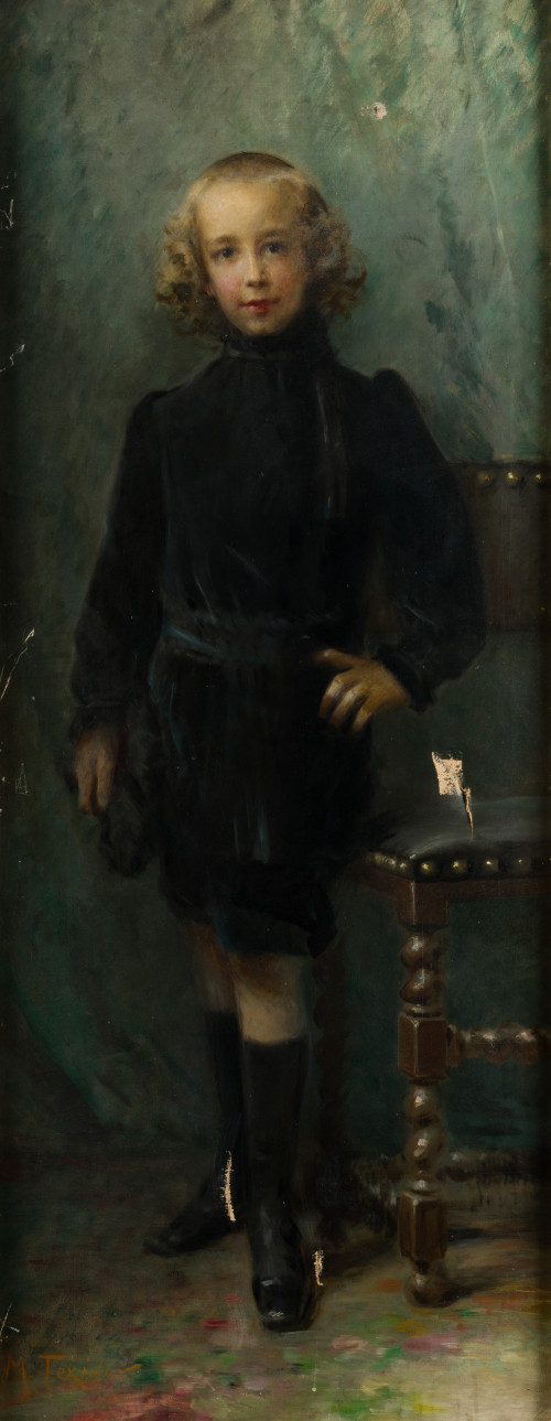 MODESTO TEIXIDOR TORRES, "Retrato de jóven", Óleo sobre lie