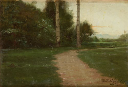 MARIAN VAYREDA, "Paisaje de Olot", 1929, Óleo sobre tabla