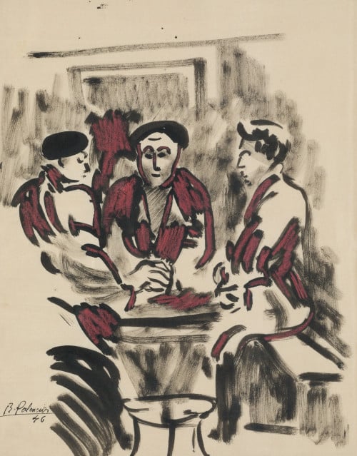 BENJAMÍN PALENCIA, "Tertulia en un café", 1946, Tinta y cer