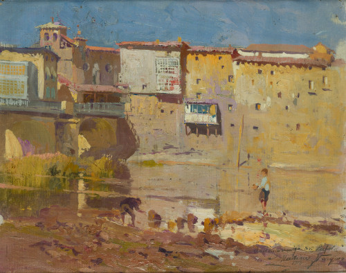 EDUARDO MARTÍNEZ VÁZQUEZ, "Paisaje con pueblo y niños", 191