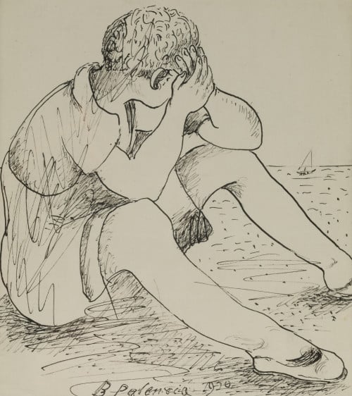 BENJAMÍN PALENCIA, "Joven en la playa", 197?0, Tinta sobre