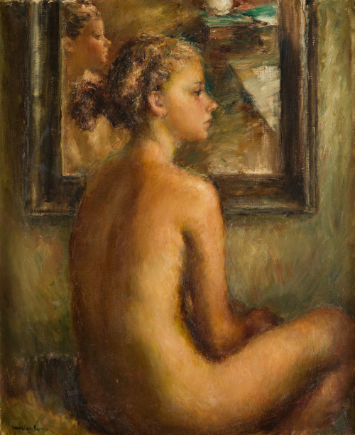 JOSÉ MALLOL SUAZO, "Joven modelo desnuda", Óleo sobre lienzo