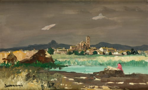 RAFAEL DURANCAMPS, "Castellón de Ampurias", Óleo sobre tábl