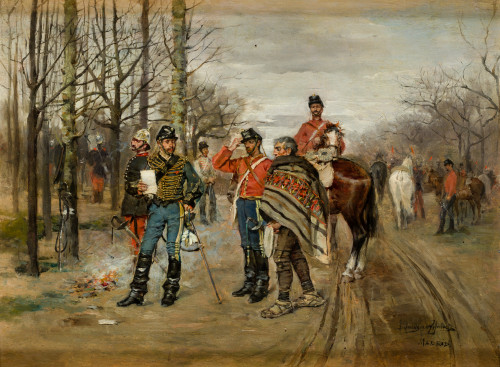 DOMINGO MUÑOZ Y CUESTA, "Un arresto en el camino", Óleo sob