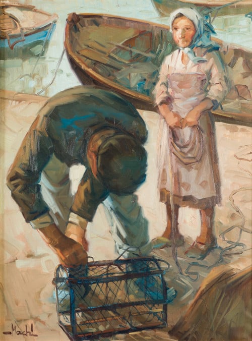 MANUEL MACHI, "Pescadores", Óleo sobre lienzo