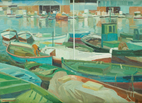 PASCUAL FRESQUET ALMURIN, "Barcas en el puerto (Barcelona)"