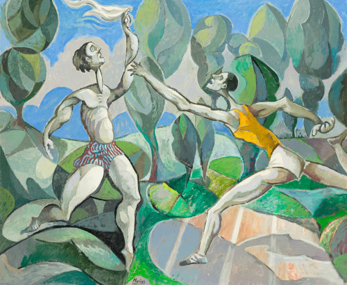 ISIDRO LÓPEZ MURIAS, "Escena deportiva" , Óleo sobre lienzo