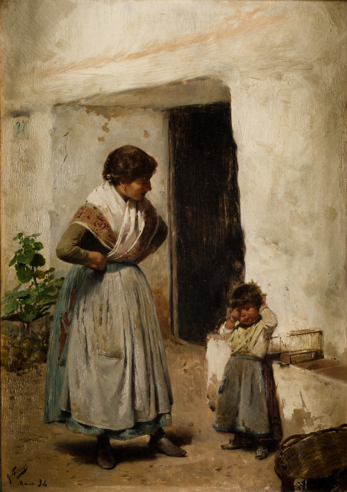 ANTONIO FILLOL GRANELL, "La reprimenda", 1894, Óleo sobre t