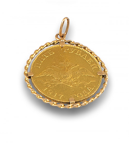 COLGANTE CON MEDALLA CONMEMORATIVA GRIEGA DE ORO