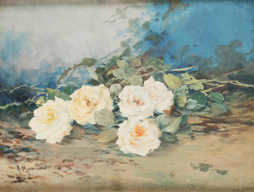 RICARDO  MANZANET, "Rosas cortadas", Óleo sobre lienzo