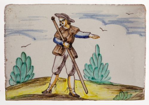 Campesino con vara, azulejo de cerámica, Valencia, S.XIX