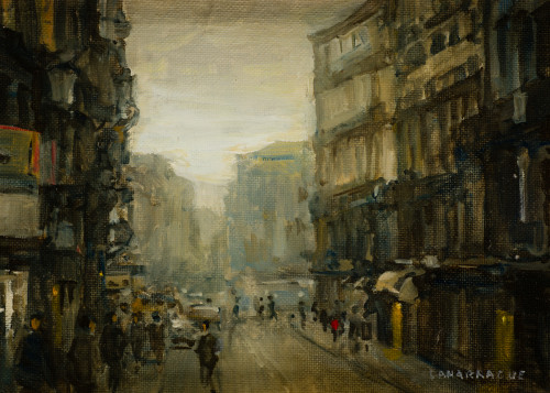 CARLOS LAHARRAGUE, "Carrera de San Jerónimo", Óleo sobre ca