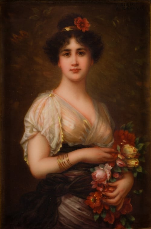 NATHANIEL SICHEL, "Flora", Óleo sobre placa de porcelana