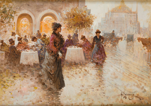 ANTONIO PECORARO, "El paseo", Óleo sobre lienzo