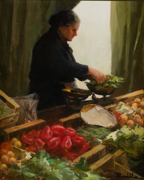 JUSTO REVILLA, "Vendedora de verduras", Óleo sobre lienzo