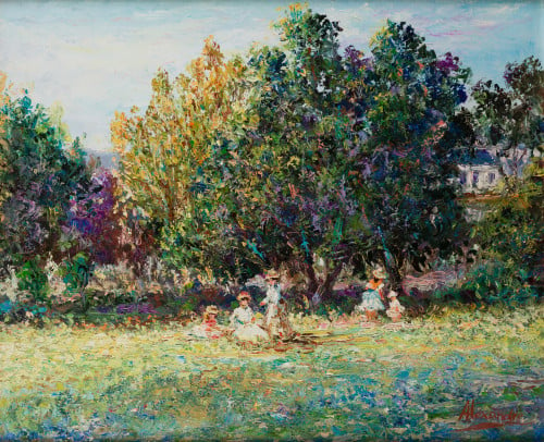 ÉMILE ALEXANDRE, "Día de campo", Óleo sobre lienzo