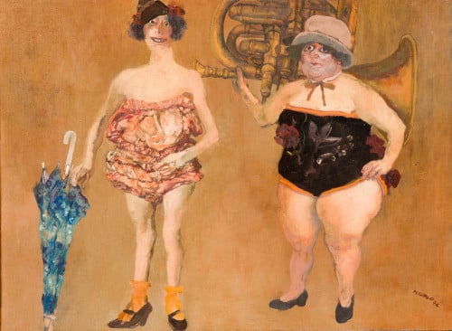 MANUEL ALCORLO BARRERA, "La gorda y la flaca", 1976, Óleo s