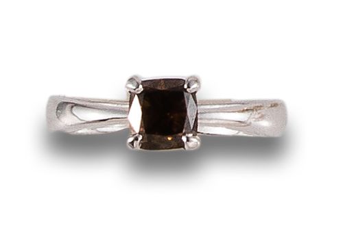 DARK BROWNISH ORANGE DIAMOND SOLITAIRE RING IN WHITE GOLD